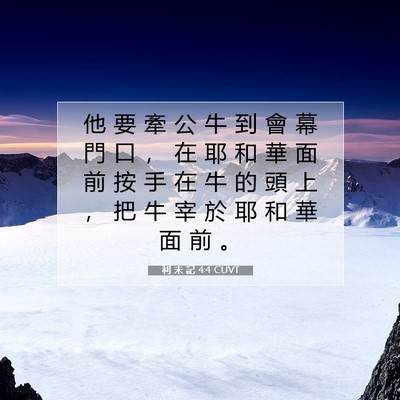 Picture 07 - 利 未 記 4:4 CUVT - 他 要 牽 公 牛 到 會 幕 門 口 ， 在 - Bible Verse Picture