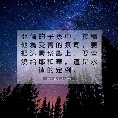 Picture 07 - 利 未 記 6:22 CUVT - 亞 倫 的 子 孫 中 ， 接 續 他 為 受 - Bible Verse Picture