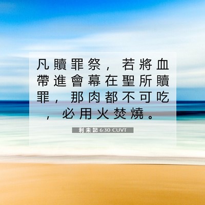 Picture 07 - 利 未 記 6:30 CUVT - 凡 贖 罪 祭 ， 若 將 血 帶 進 會 幕 - Bible Verse Picture