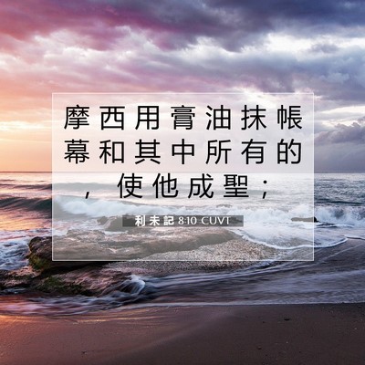 Picture 07 - 利 未 記 8:10 CUVT - 摩 西 用 膏 油 抹 帳 幕 和 其 中 所 - Bible Verse Picture