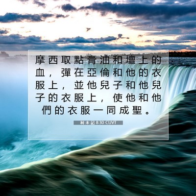Picture 07 - 利 未 記 8:30 CUVT - 摩 西 取 點 膏 油 和 壇 上 的 血 ， - Bible Verse Picture
