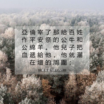 Picture 07 - 利 未 記 9:18 CUVT - 亞 倫 宰 了 那 給 百 姓 作 平 安 祭 - Bible Verse Picture