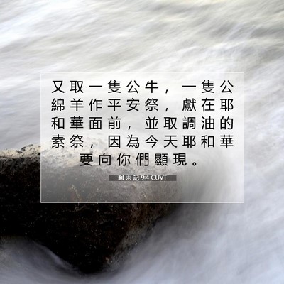 Picture 07 - 利 未 記 9:4 CUVT - 又 取 一 隻 公 牛 ， 一 隻 公 綿 羊 - Bible Verse Picture