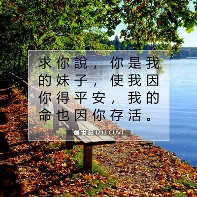 Picture 07 - 創 世 記 12:13 CUVT - 求 你 說 ， 你 是 我 的 妹 子 ， 使 - Bible Verse Picture
