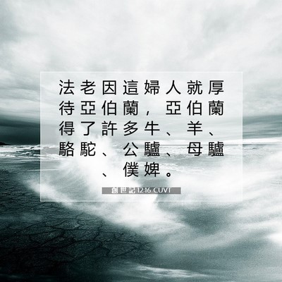 Picture 07 - 創 世 記 12:16 CUVT - 法 老 因 這 婦 人 就 厚 待 亞 伯 蘭 - Bible Verse Picture