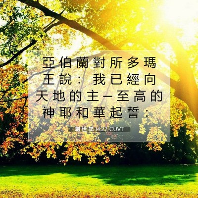Picture 07 - 創 世 記 14:22 CUVT - 亞 伯 蘭 對 所 多 瑪 王 說 ： 我 已 - Bible Verse Picture