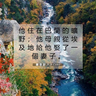 Picture 07 - 創 世 記 21:21 CUVT - 他 住 在 巴 蘭 的 曠 野 ； 他 母 親 - Bible Verse Picture
