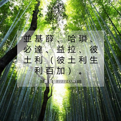 Picture 07 - 創 世 記 22:22 CUVT - 並 基 薛 、 哈 瑣 、 必 達 、 益 拉 - Bible Verse Picture