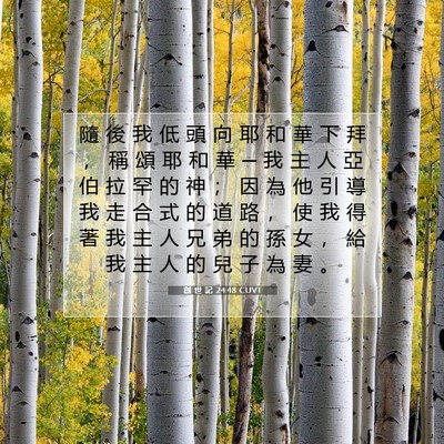Picture 07 - 創 世 記 24:48 CUVT - 隨 後 我 低 頭 向 耶 和 華 下 拜 ， - Bible Verse Picture
