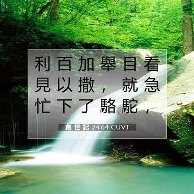 Picture 07 - 創 世 記 24:64 CUVT - 利 百 加 舉 目 看 見 以 撒 ， 就 急 - Bible Verse Picture
