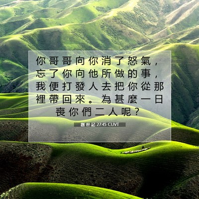 Picture 07 - 創 世 記 27:45 CUVT - 你 哥 哥 向 你 消 了 怒 氣 ， 忘 了 - Bible Verse Picture