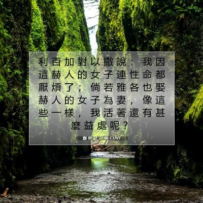Picture 07 - 創 世 記 27:46 CUVT - 利 百 加 對 以 撒 說 ： 我 因 這 赫 - Bible Verse Picture