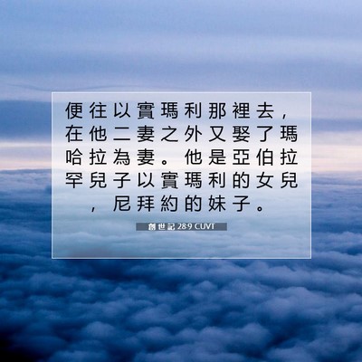 Picture 07 - 創 世 記 28:9 CUVT - 便 往 以 實 瑪 利 那 裡 去 ， 在 他 - Bible Verse Picture