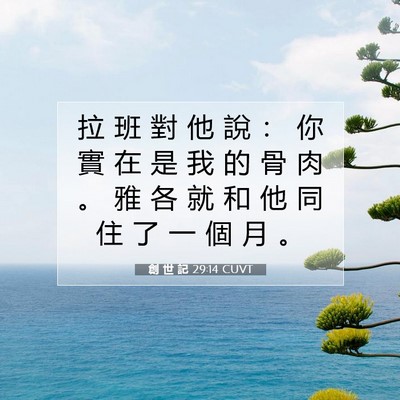 Picture 07 - 創 世 記 29:14 CUVT - 拉 班 對 他 說 ： 你 實 在 是 我 的 - Bible Verse Picture