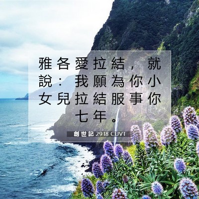 Picture 07 - 創 世 記 29:18 CUVT - 雅 各 愛 拉 結 ， 就 說 ： 我 願 為 - Bible Verse Picture