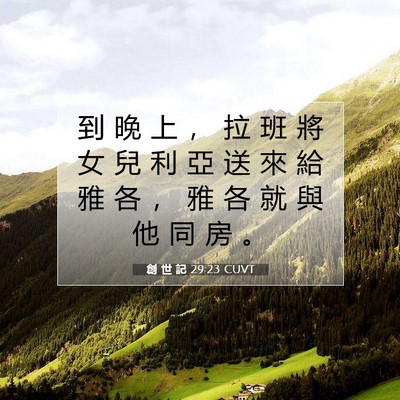 Picture 07 - 創 世 記 29:23 CUVT - 到 晚 上 ， 拉 班 將 女 兒 利 亞 送 - Bible Verse Picture