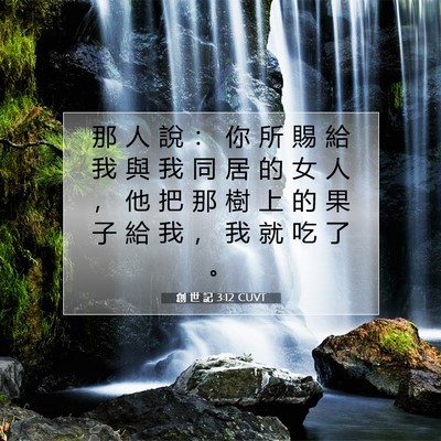 Picture 07 - 創 世 記 3:12 CUVT - 那 人 說 ： 你 所 賜 給 我 與 我 同 - Bible Verse Picture