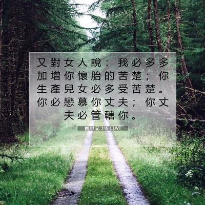 Picture 07 - 創 世 記 3:16 CUVT - 又 對 女 人 說 ： 我 必 多 多 加 增 - Bible Verse Picture