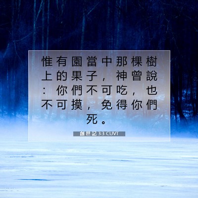 Picture 07 - 創 世 記 3:3 CUVT - 惟 有 園 當 中 那 棵 樹 上 的 果 子 - Bible Verse Picture