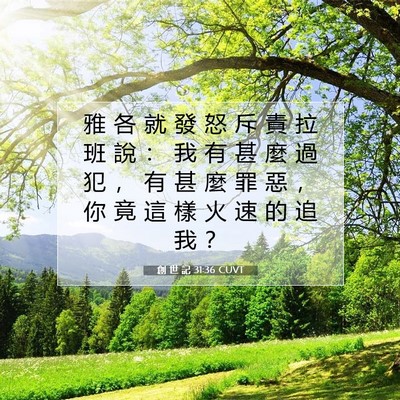 Picture 07 - 創 世 記 31:36 CUVT - 雅 各 就 發 怒 斥 責 拉 班 說 ： 我 - Bible Verse Picture