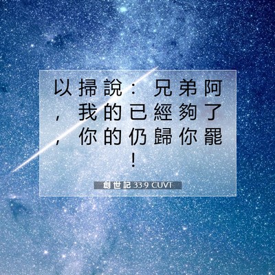 Picture 07 - 創 世 記 33:9 CUVT - 以 掃 說 ： 兄 弟 阿 ， 我 的 已 經 - Bible Verse Picture