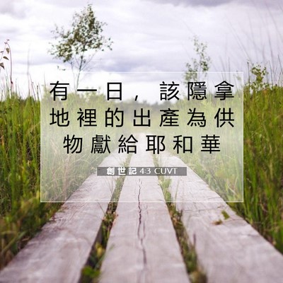 Picture 07 - 創 世 記 4:3 CUVT - 有 一 日 ， 該 隱 拿 地 裡 的 出 產 - Bible Verse Picture