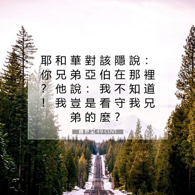 Picture 07 - 創 世 記 4:9 CUVT - 耶 和 華 對 該 隱 說 ： 你 兄 弟 亞 - Bible Verse Picture