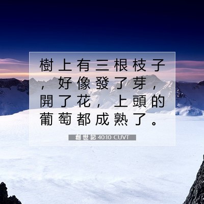 Picture 07 - 創 世 記 40:10 CUVT - 樹 上 有 三 根 枝 子 ， 好 像 發 了 - Bible Verse Picture