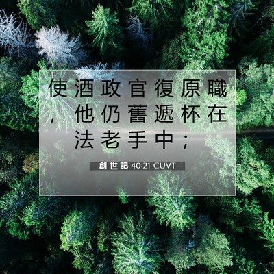 Picture 07 - 創 世 記 40:21 CUVT - 使 酒 政 官 復 原 職 ， 他 仍 舊 遞 - Bible Verse Picture