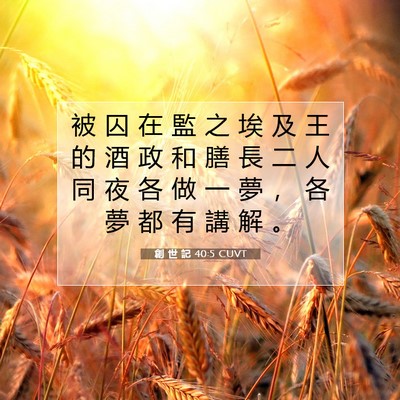 Picture 07 - 創 世 記 40:5 CUVT - 被 囚 在 監 之 埃 及 王 的 酒 政 和 - Bible Verse Picture