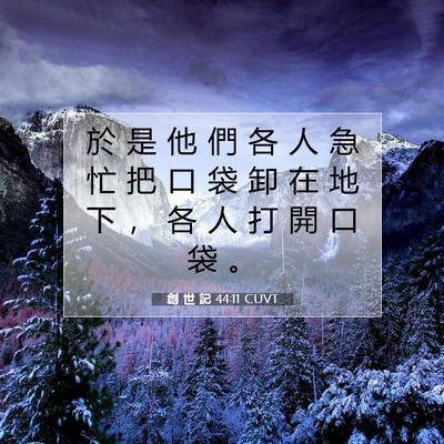 Picture 07 - 創 世 記 44:11 CUVT - 於 是 他 們 各 人 急 忙 把 口 袋 卸 - Bible Verse Picture