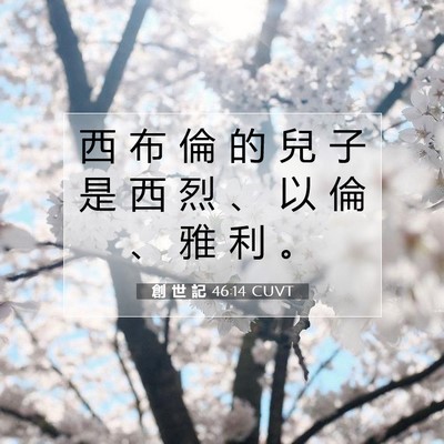 Picture 07 - 創 世 記 46:14 CUVT - 西 布 倫 的 兒 子 是 西 烈 、 以 倫 - Bible Verse Picture