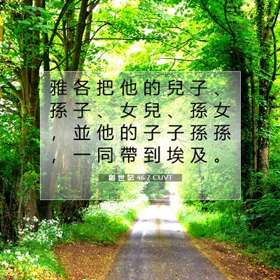 Picture 07 - 創 世 記 46:7 CUVT - 雅 各 把 他 的 兒 子 、 孫 子 、 女 - Bible Verse Picture