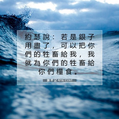 Picture 07 - 創 世 記 47:16 CUVT - 約 瑟 說 ： 若 是 銀 子 用 盡 了 ， - Bible Verse Picture