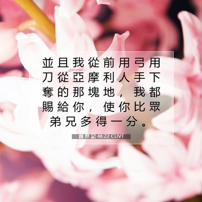 Picture 07 - 創 世 記 48:22 CUVT - 並 且 我 從 前 用 弓 用 刀 從 亞 摩 - Bible Verse Picture