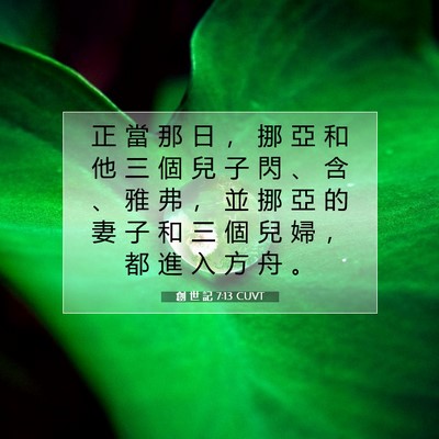 Picture 07 - 創 世 記 7:13 CUVT - 正 當 那 日 ， 挪 亞 和 他 三 個 兒 - Bible Verse Picture