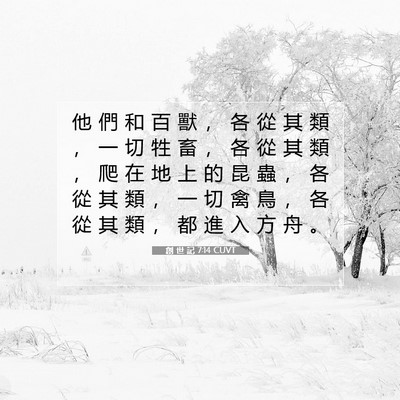 Picture 07 - 創 世 記 7:14 CUVT - 他 們 和 百 獸 ， 各 從 其 類 ， 一 - Bible Verse Picture