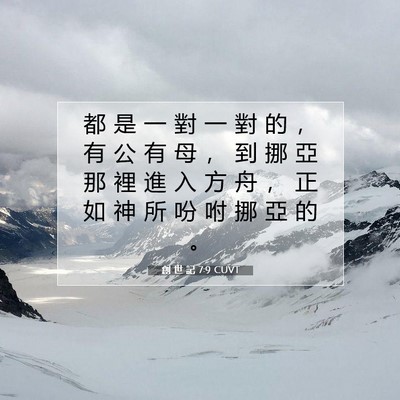 Picture 07 - 創 世 記 7:9 CUVT - 都 是 一 對 一 對 的 ， 有 公 有 母 - Bible Verse Picture