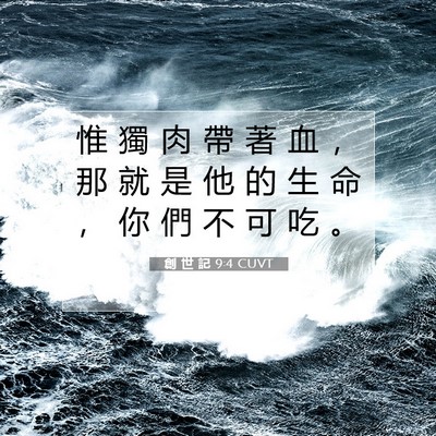 Picture 07 - 創 世 記 9:4 CUVT - 惟 獨 肉 帶 著 血 ， 那 就 是 他 的 - Bible Verse Picture