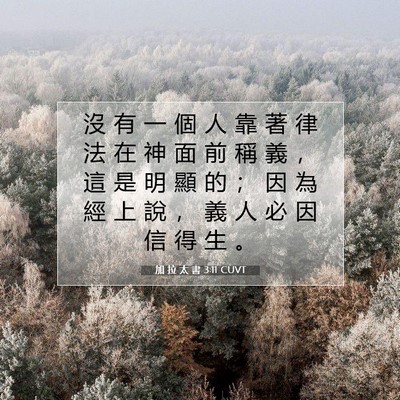 Picture 07 - 加 拉 太 書 3:11 CUVT - 沒 有 一 個 人 靠 著 律 法 在 神 面 - Bible Verse Picture