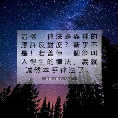 Picture 07 - 加 拉 太 書 3:21 CUVT - 這 樣 ， 律 法 是 與 神 的 應 許 反 - Bible Verse Picture