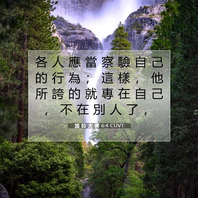 Picture 07 - 加 拉 太 書 6:4 CUVT - 各 人 應 當 察 驗 自 己 的 行 為 ； - Bible Verse Picture
