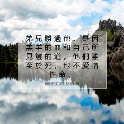 Picture 07 - 启 示 录 12:11 CUVT - 弟 兄 勝 過 他 ， 是 因 羔 羊 的 血 - Bible Verse Picture