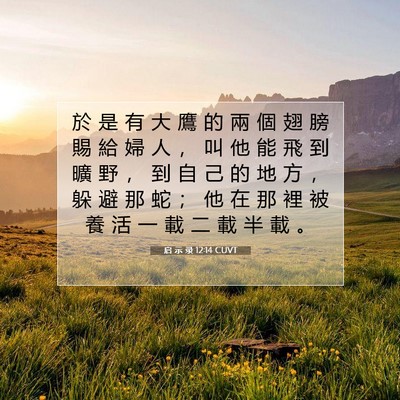 Picture 07 - 启 示 录 12:14 CUVT - 於 是 有 大 鷹 的 兩 個 翅 膀 賜 給 - Bible Verse Picture