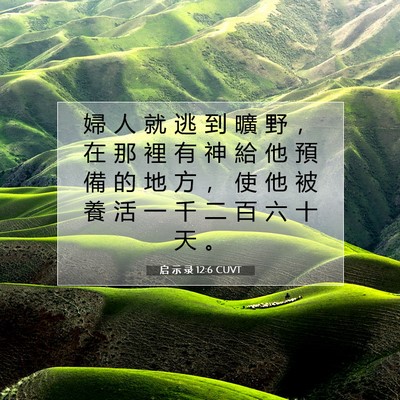 Picture 07 - 启 示 录 12:6 CUVT - 婦 人 就 逃 到 曠 野 ， 在 那 裡 有 - Bible Verse Picture
