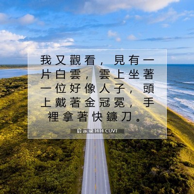 Picture 07 - 启 示 录 14:14 CUVT - 我 又 觀 看 ， 見 有 一 片 白 雲 ， - Bible Verse Picture