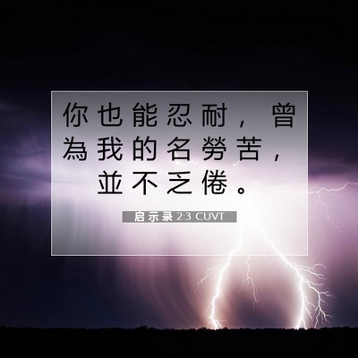Picture 07 - 启 示 录 2:3 CUVT - 你 也 能 忍 耐 ， 曾 為 我 的 名 勞 - Bible Verse Picture