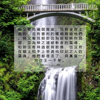 Picture 07 - 启 示 录 20:4 CUVT - 我 又 看 見 幾 個 寶 座 ， 也 有 坐 - Bible Verse Picture