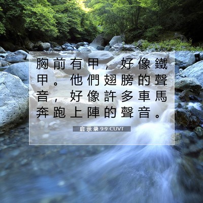 Picture 07 - 启 示 录 9:9 CUVT - 胸 前 有 甲 ， 好 像 鐵 甲 。 他 們 - Bible Verse Picture
