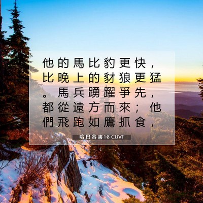 Picture 07 - 哈 巴 谷 書 1:8 CUVT - 他 的 馬 比 豹 更 快 ， 比 晚 上 的 - Bible Verse Picture